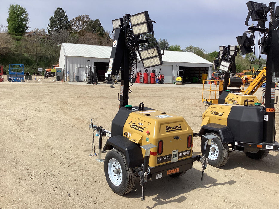 2021 Allmand NLV3GR (4) LED Light Fixture 350W, 23' Vertical Mast, 3kW Prime, Towable, Deep Sea L401, Leveling Jacks, Yanmar T4F 5.8hp