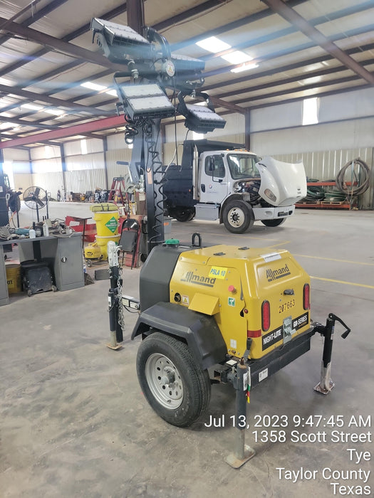 2022 Allmand NLV3GR (4) LED Light Fixture 350W, 23' Vertical Mast, 3kW Prime, Towable, Deep Sea L401, Leveling Jacks, Yanmar T4F 5.8hp