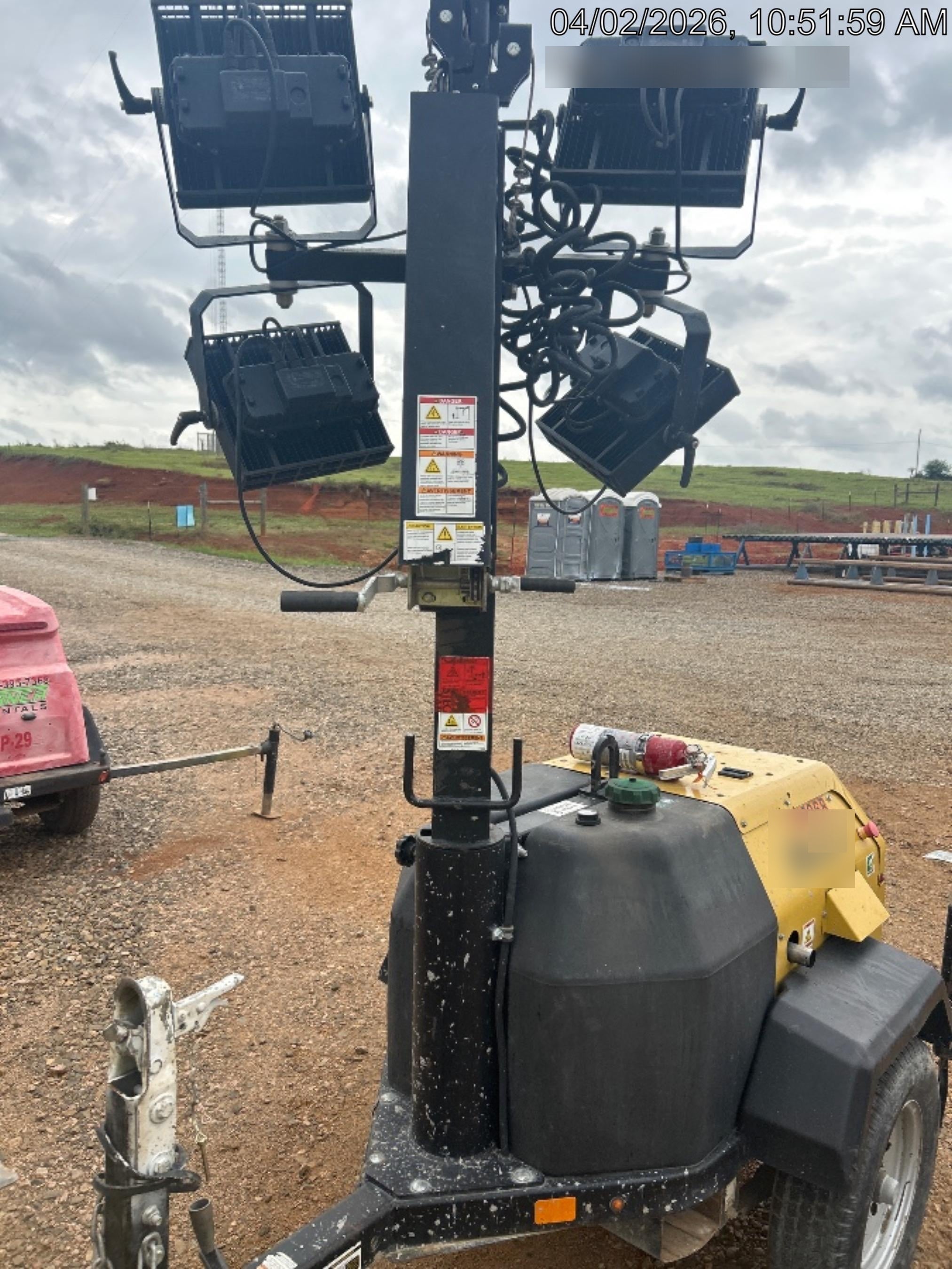 2022 Allmand NLV3GR (4) LED Light Fixture 350W, 23' Vertical Mast, 3kW Prime, Towable, Deep Sea L401, Leveling Jacks, Yanmar T4F 5.8hp