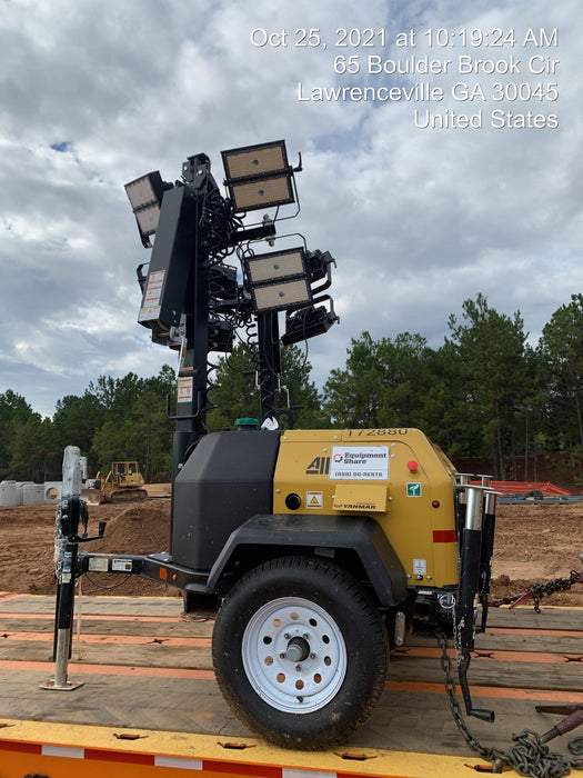 2021 Allmand NLV3GR (4) LED Light Fixture 350W, 23' Vertical Mast, 3kW Prime, Towable, Deep Sea L401, Leveling Jacks, Yanmar T4F 5.8hp