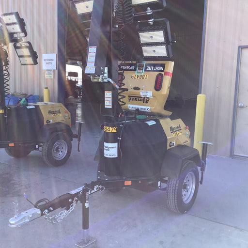 Allmand NLV3GR (4) LED Light Fixture 350W, 23' Vertical Mast, 3kW Prime, Towable, Deep Sea L401, Leveling Jacks, Yanmar T4F 5.8hp