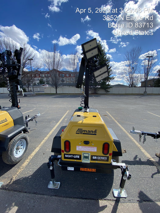 2022 Allmand NLV3GR (4) LED Light Fixture 350W, 23' Vertical Mast, 3kW Prime, Towable, ES Decals, T3