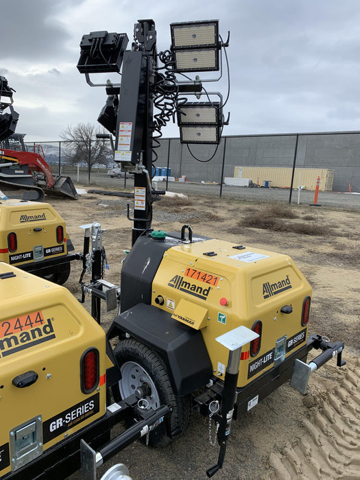 2021 Allmand NLV3GR (4) LED Light Fixture 350W, 23' Vertical Mast, 3kW Prime, Towable, Deep Sea L401, Leveling Jacks, Yanmar T4F 5.8hp