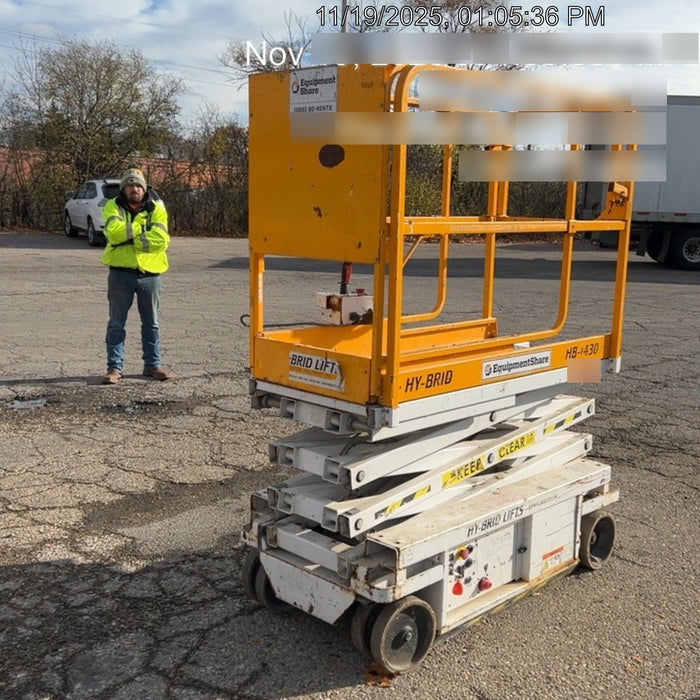 Custom Equipment HB-1430 Hy-Brid Scissor Lift
Platform capacity up to 670 lbs
Working height up to 20 ft
Weighs under 1,700 lbs
Non-marking wheels