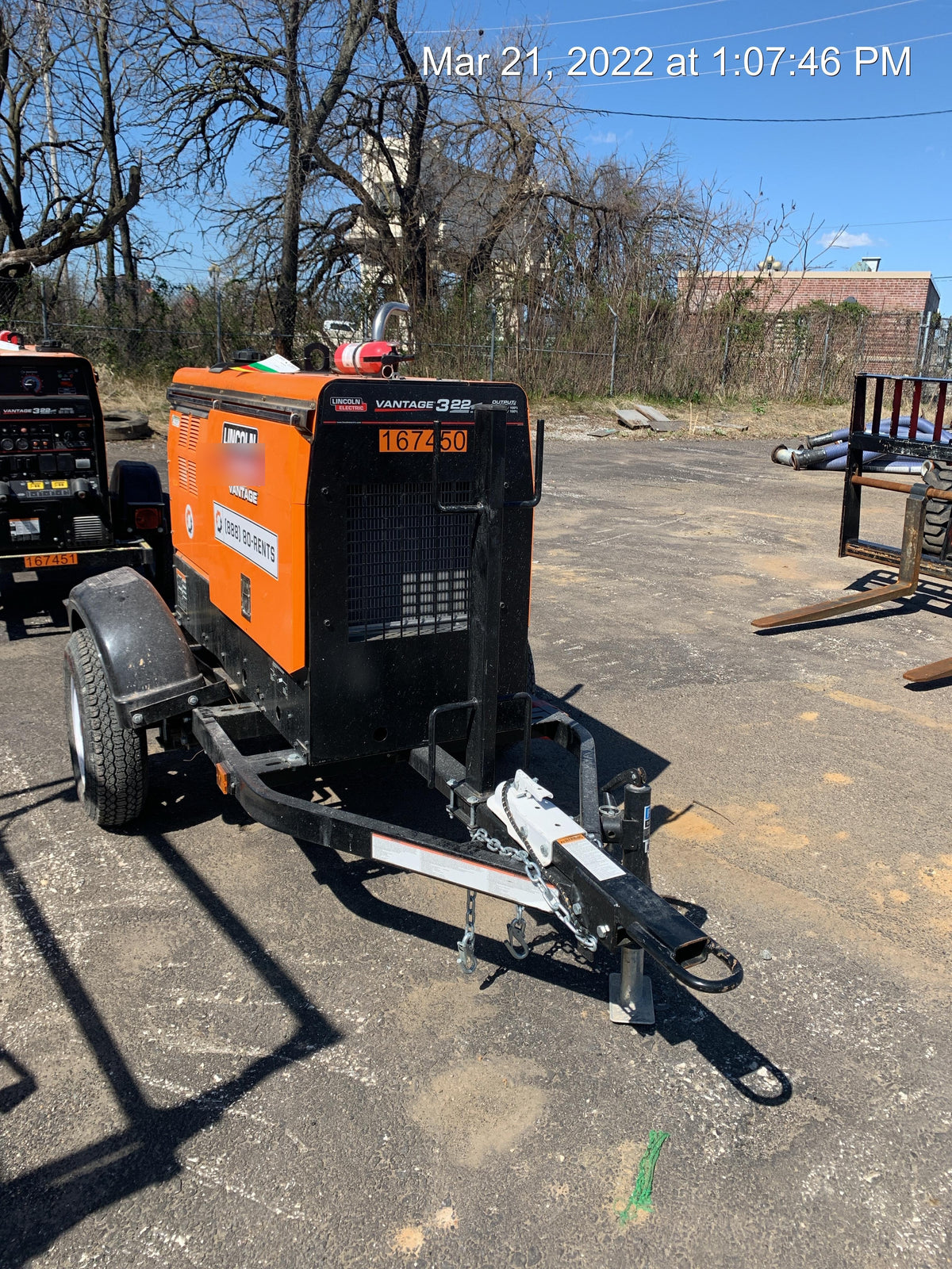 2021 Lincoln Electric Vantage 322 Vantage 322 Ready Pak 3 w/ Decals, ORANGE (includes trailer, cable rack, fender light kit) NO Telematics