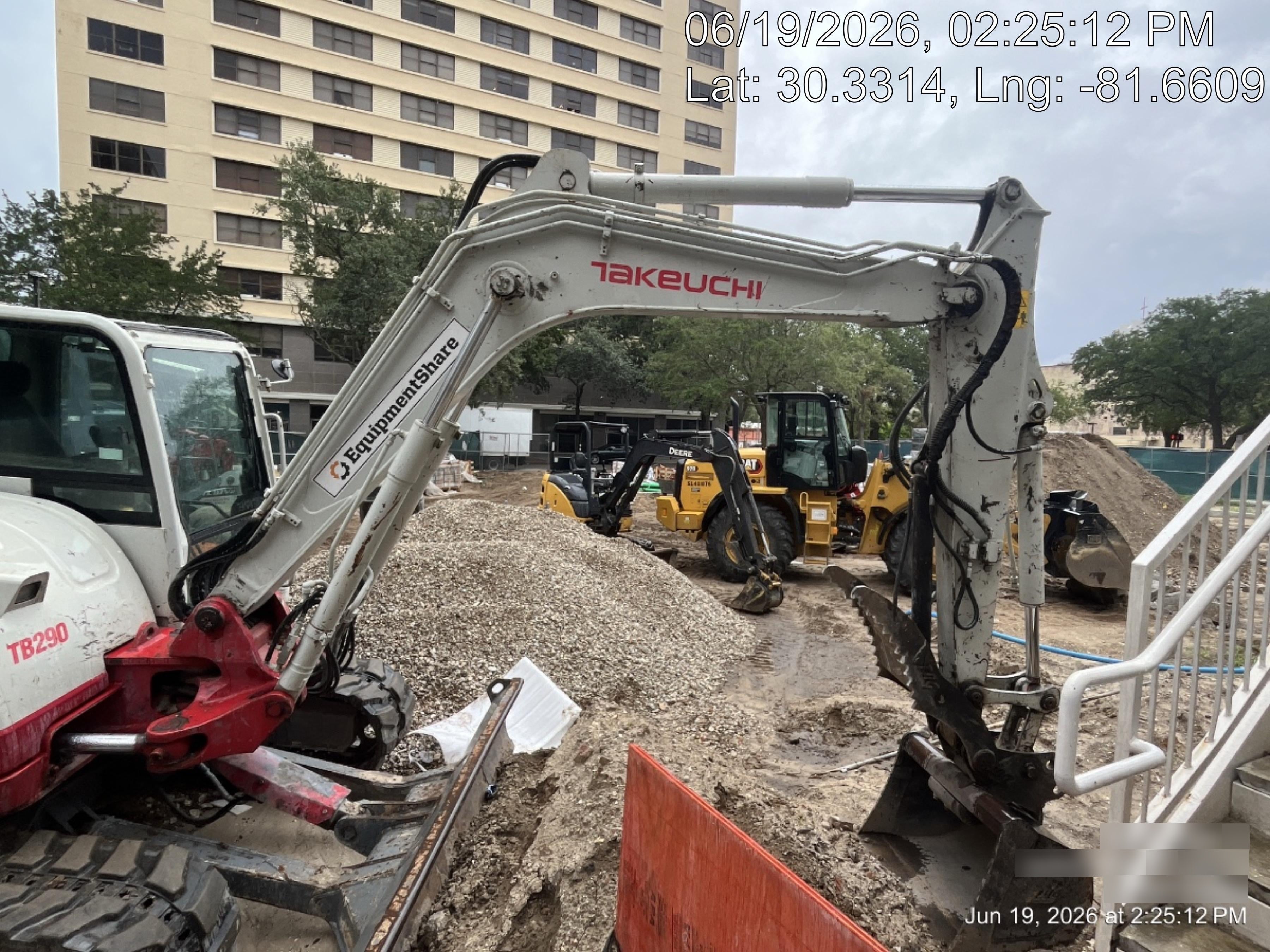 2019 Takeuchi TB290 Cab, AC, Rubber Tracks, Dozer Blade, Travel Alarm, Control Pattern Change Valve, Auxiliary Hydraulics w/18" Quick Coupler Bucket with teeth, 6.2 cu. ft. capacity/24" Quick Coupler Bucket with teeth, 8.6 cu. ft. capacity/36" Quick Coupler Bucket with teeth, 13.4 cu. ft. capacity, Quick Coupler, Hydraulic Thumb Installed