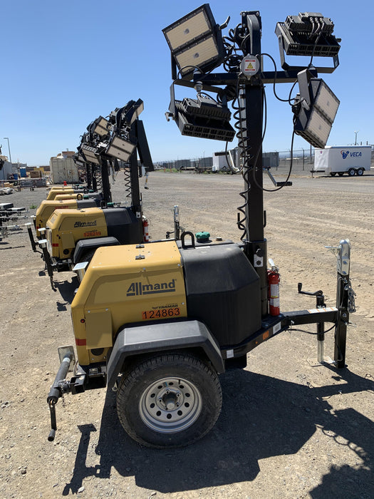 2020 Allmand NLV3GR (4) LED Light Fixture 350W, 23' Vertical Mast, 3kW Prime, Towable, Deep Sea L401, Leveling Jacks, Yanmar T4F 5.8hp