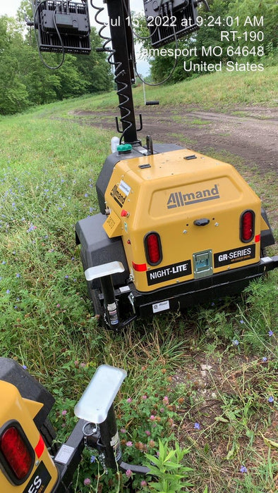 2022 Allmand NLV3GR (4) LED Light Fixture 350W, 23' Vertical Mast, 3kW Prime, Towable, Deep Sea L401, Leveling Jacks, Yanmar T4F 5.8hp