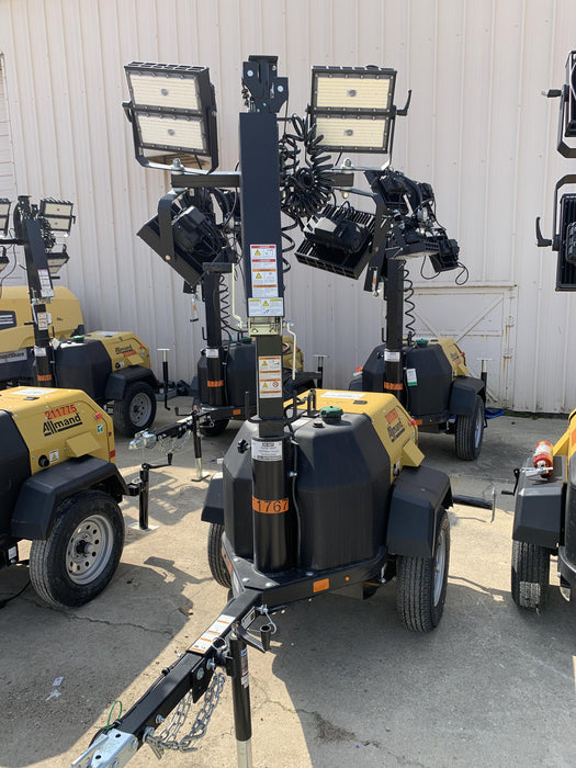 2022 Allmand NLV3GR (4) LED Light Fixture 350W, 23' Vertical Mast, 3kW Prime, Towable, Deep Sea L401, Leveling Jacks, Yanmar T4F 5.8hp