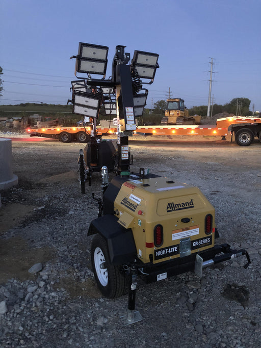 2021 Allmand NLV3GR (4) LED Light Fixture 350W, 23' Vertical Mast, 3kW Prime, Towable, Deep Sea L401, Leveling Jacks, Yanmar T4F 5.8hp