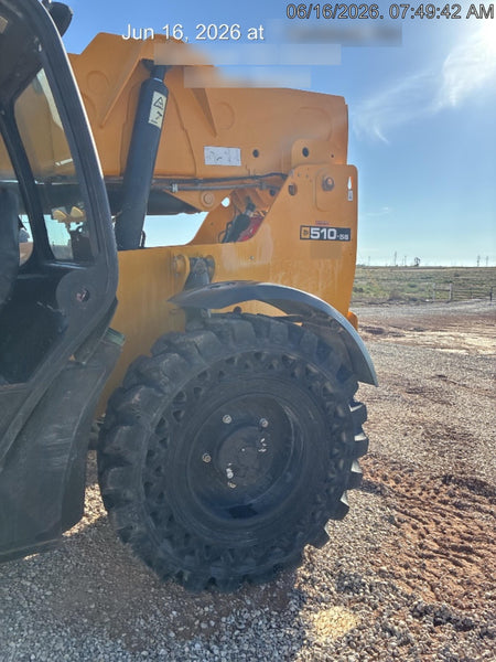 2019 JCB 510-56 Open ROPS, 74 HP, Solid Tires, Worklights, Beacon, Aux Hydraulics, Lifting Eye w/60" Carriage/60" Forks