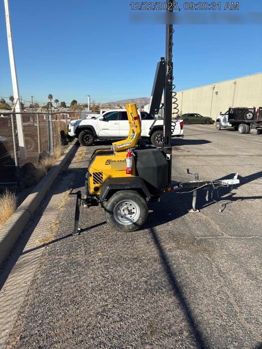 Allmand NLV3GR (4) LED Light Fixture 350W, 23' Vertical Mast, 3kW Prime, Towable, Deep Sea L401, Leveling Jacks, Yanmar T4F 5.8hp