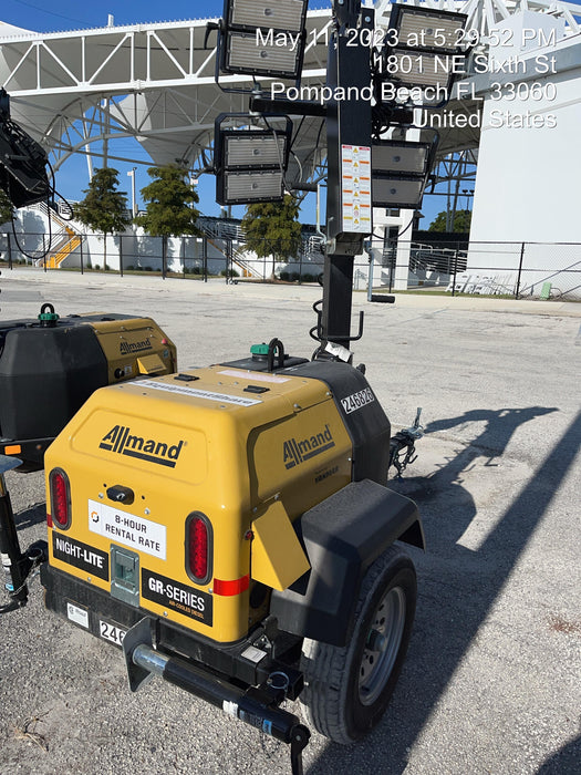 2022 Allmand NLV3GR (4) LED Light Fixture 350W, 23' Vertical Mast, 3kW Prime, Towable, ES Decals, T3