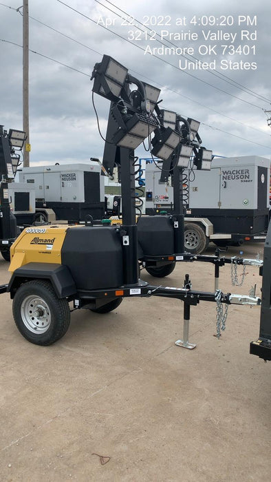 2022 Allmand NLV3GR (4) LED Light Fixture 350W, 23' Vertical Mast, 3kW Prime, Towable, Deep Sea L401, Leveling Jacks, Yanmar T4F 5.8hp