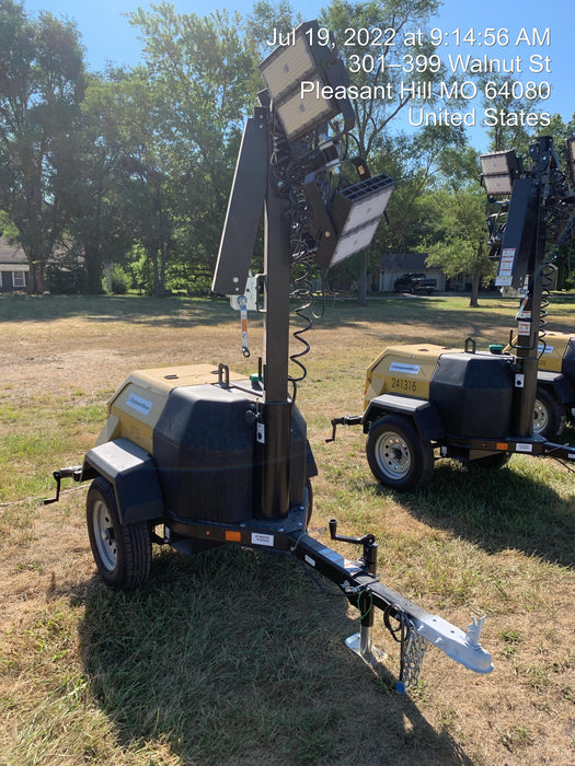 2022 Allmand NLV3GR (4) LED Light Fixture 350W, 23' Vertical Mast, 3kW Prime, Towable, Deep Sea L401, Leveling Jacks, Yanmar T4F 5.8hp