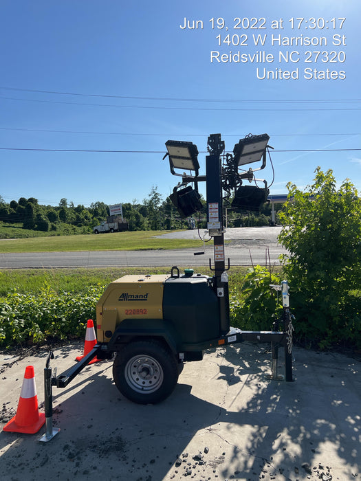 2022 Allmand NLV3GR (4) LED Light Fixture 350W, 23' Vertical Mast, 3kW Prime, Towable, Deep Sea L401, Leveling Jacks, Yanmar T4F 5.8hp