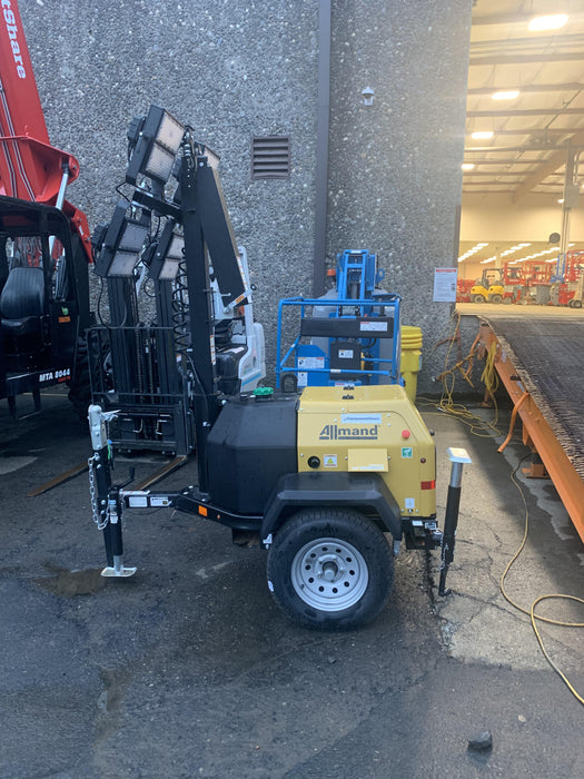 2022 Allmand NLV3GR (4) LED Light Fixture 350W, 23' Vertical Mast, 3kW Prime, Towable, Deep Sea L401, Leveling Jacks, Yanmar T4F 5.8hp