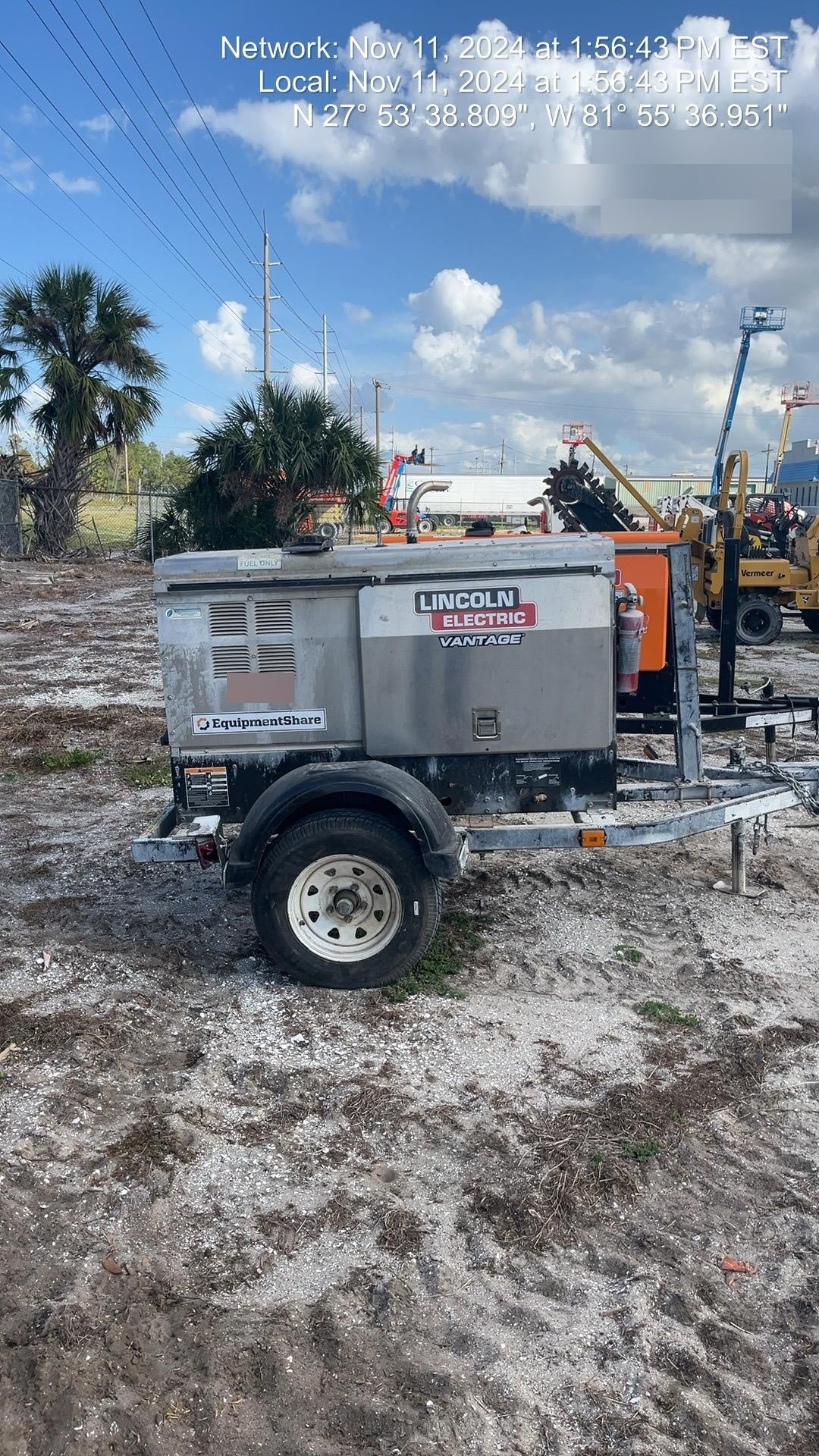 2019 Lincoln Electric Vantage 322 Welder Ready-Pak 3, Two wheel trailer, Fender and Light kit, Cable Rack