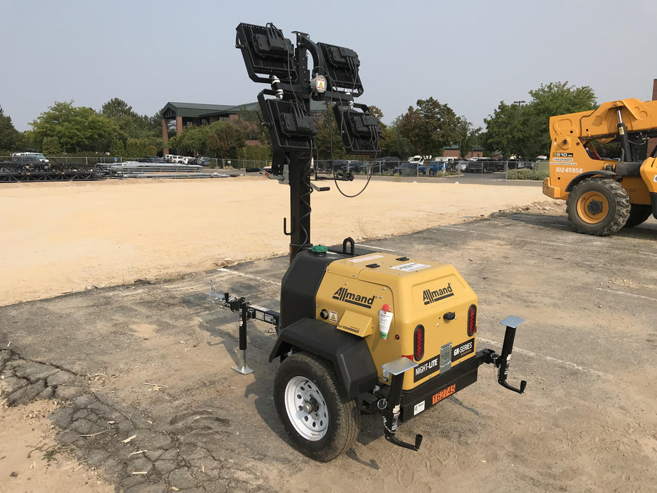 2021 Allmand NLV3GR (4) LED Light Fixture 350W, 23' Vertical Mast, 3kW Prime, Towable, Deep Sea L401, Leveling Jacks, Yanmar T4F 5.8hp