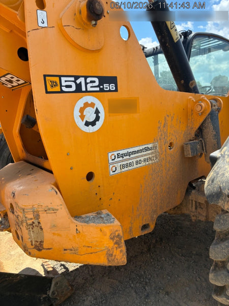 2019 JCB 512-56 Canopy, 109 HP, Solid Tires, STD Worklight, Beacon, Aux Hydraulics, Lifting Eye, Back up Alarm w/66" Carriage/60" Forks