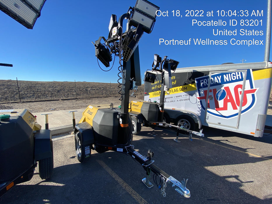 2022 Allmand NLV3GR (4) LED Light Fixture 350W, 23' Vertical Mast, 3kW Prime, Towable, ES Decals, T3