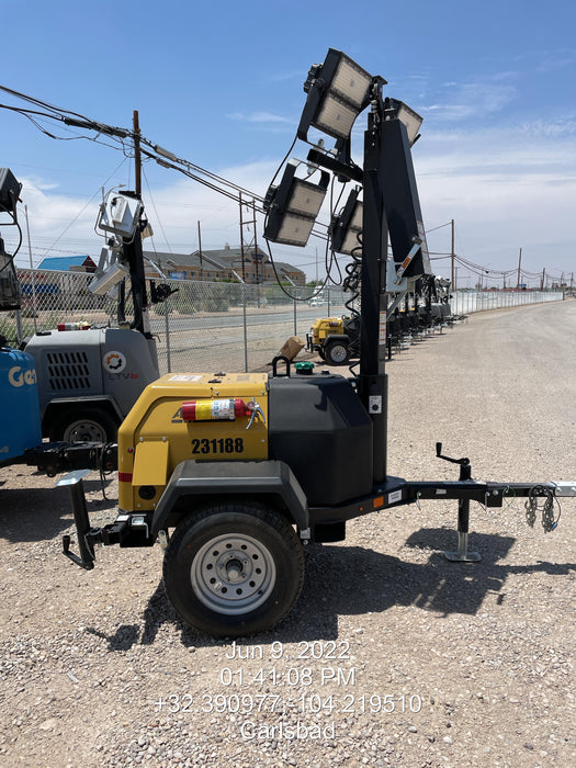 2022 Allmand NLV3GR (4) LED Light Fixture 350W, 23' Vertical Mast, 3kW Prime, Towable, Deep Sea L401, Leveling Jacks, Yanmar T4F 5.8hp