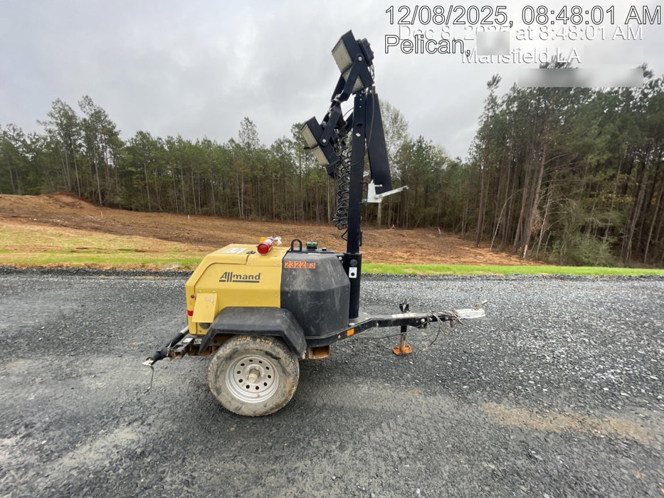 2022 Allmand NLV3GR (4) LED Light Fixture 350W, 23' Vertical Mast, 3kW Prime, Towable, Deep Sea L401, Leveling Jacks, Yanmar T4F 5.8hp