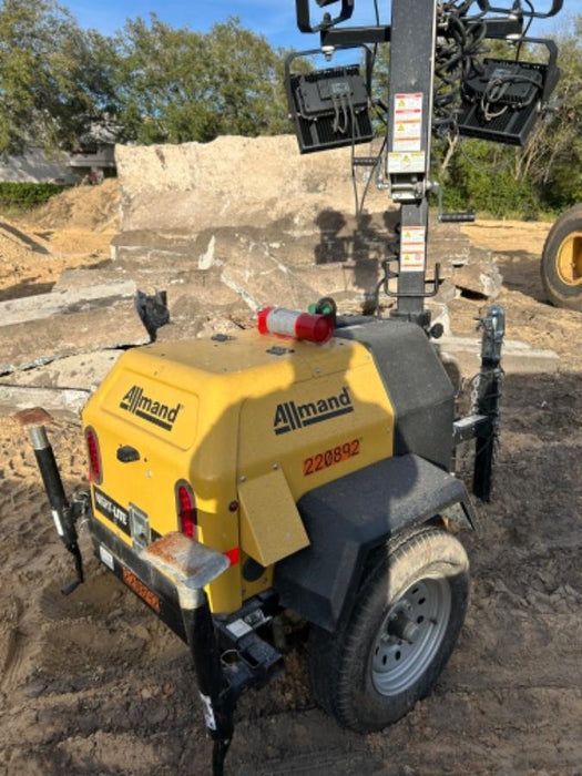 2022 Allmand NLV3GR (4) LED Light Fixture 350W, 23' Vertical Mast, 3kW Prime, Towable, Deep Sea L401, Leveling Jacks, Yanmar T4F 5.8hp