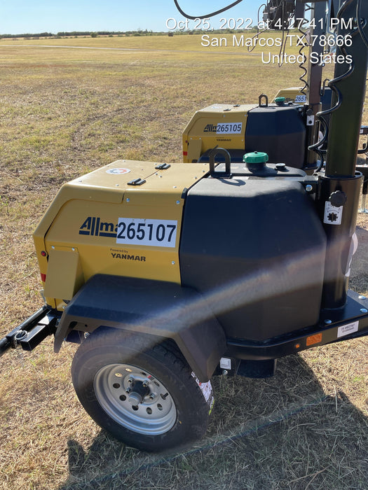 2022 Allmand NLV3GR (4) LED Light Fixture 350W, 23' Vertical Mast, 3kW Prime, Towable, ES Decals, T3