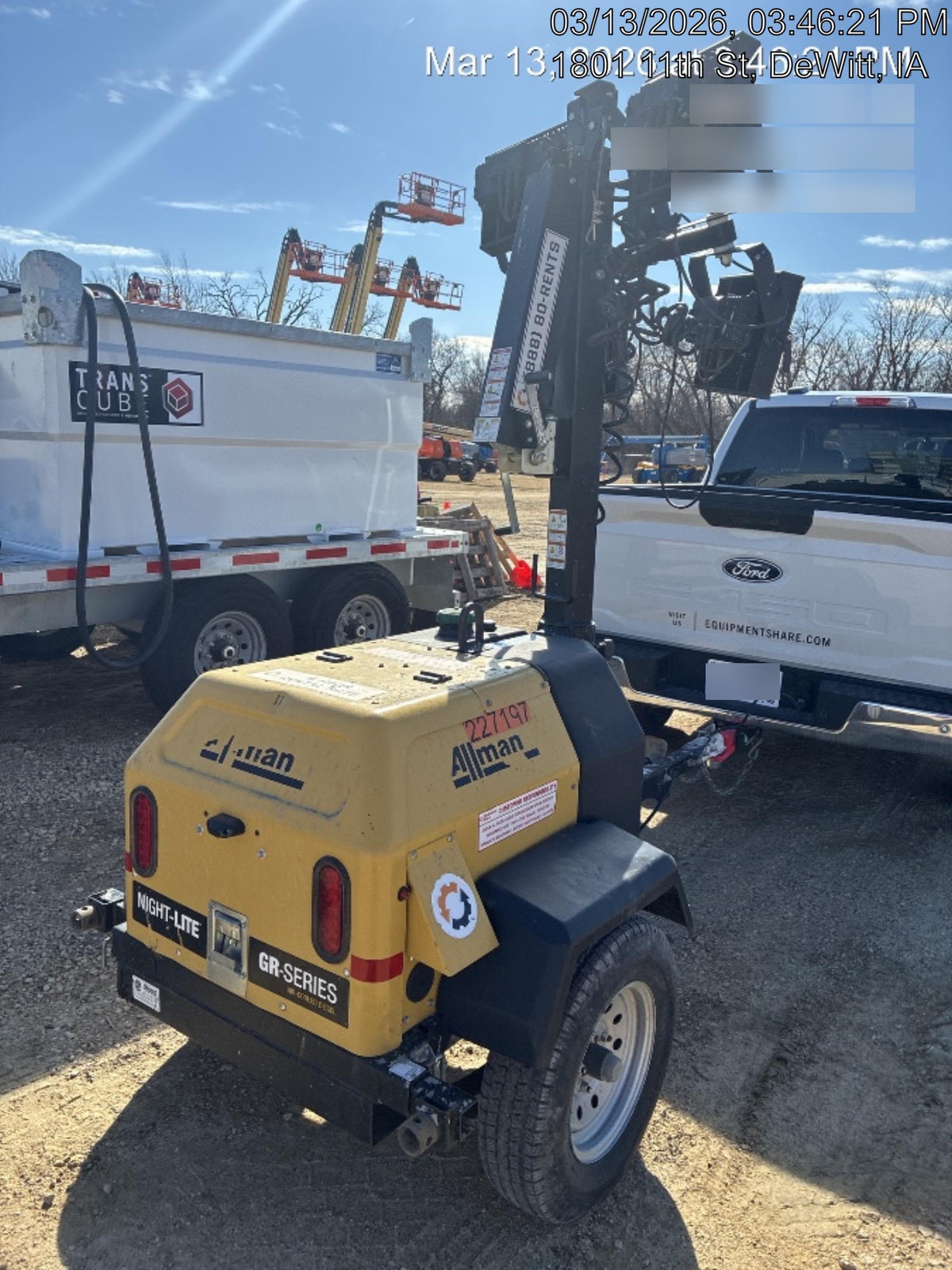 2022 Allmand NLV3GR (4) LED Light Fixture 350W, 23' Vertical Mast, 3kW Prime, Towable, Deep Sea L401, Leveling Jacks, Yanmar T4F 5.8hp