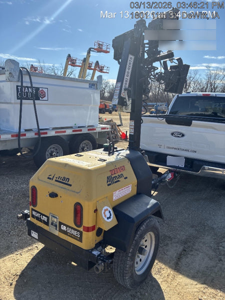 2022 Allmand NLV3GR (4) LED Light Fixture 350W, 23' Vertical Mast, 3kW Prime, Towable, Deep Sea L401, Leveling Jacks, Yanmar T4F 5.8hp