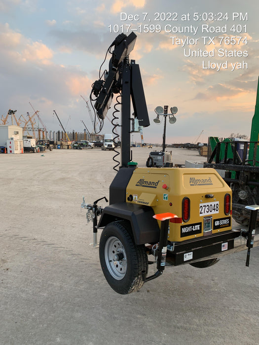 2022 Allmand NLV3GR (4) LED Light Fixture 350W, 23' Vertical Mast, 3kW Prime, Towable, ES Decals, T3