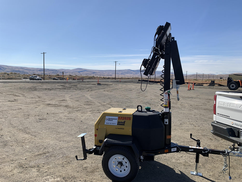 2021 Allmand NLV3GR (4) LED Light Fixture 350W, 23' Vertical Mast, 3kW Prime, Towable, Deep Sea L401, Leveling Jacks, Yanmar T4F 5.8hp