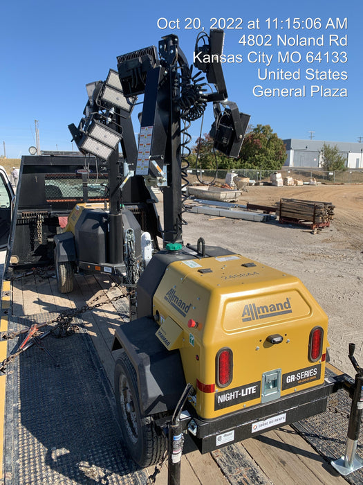 2022 Allmand NLV3GR (4) LED Light Fixture 350W, 23' Vertical Mast, 3kW Prime, Towable, ES Decals, T3