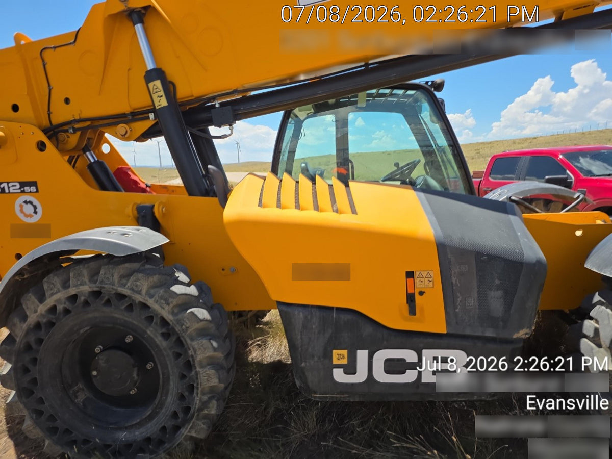 2019 JCB 512-56 Cab/Heat/Air, 109 HP, Solid Tires, STD Worklight, Beacon, Aux Hydraulics, Lifting Eye, Back up Alarm w/66" Carriage/60" Forks