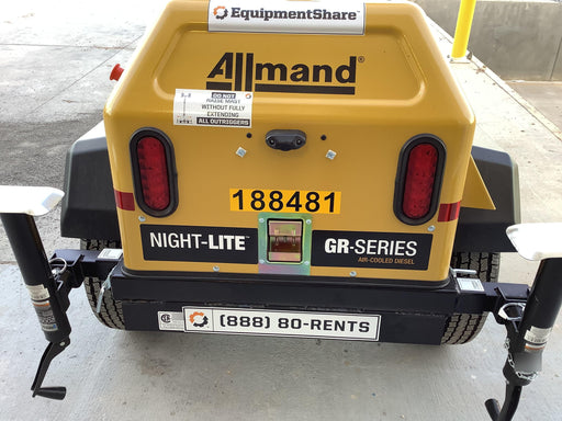 Allmand NLV3GR (4) LED Light Fixture 350W, 23' Vertical Mast, 3kW Prime, Towable, Deep Sea L401, Leveling Jacks, Yanmar T4F 5.8hp