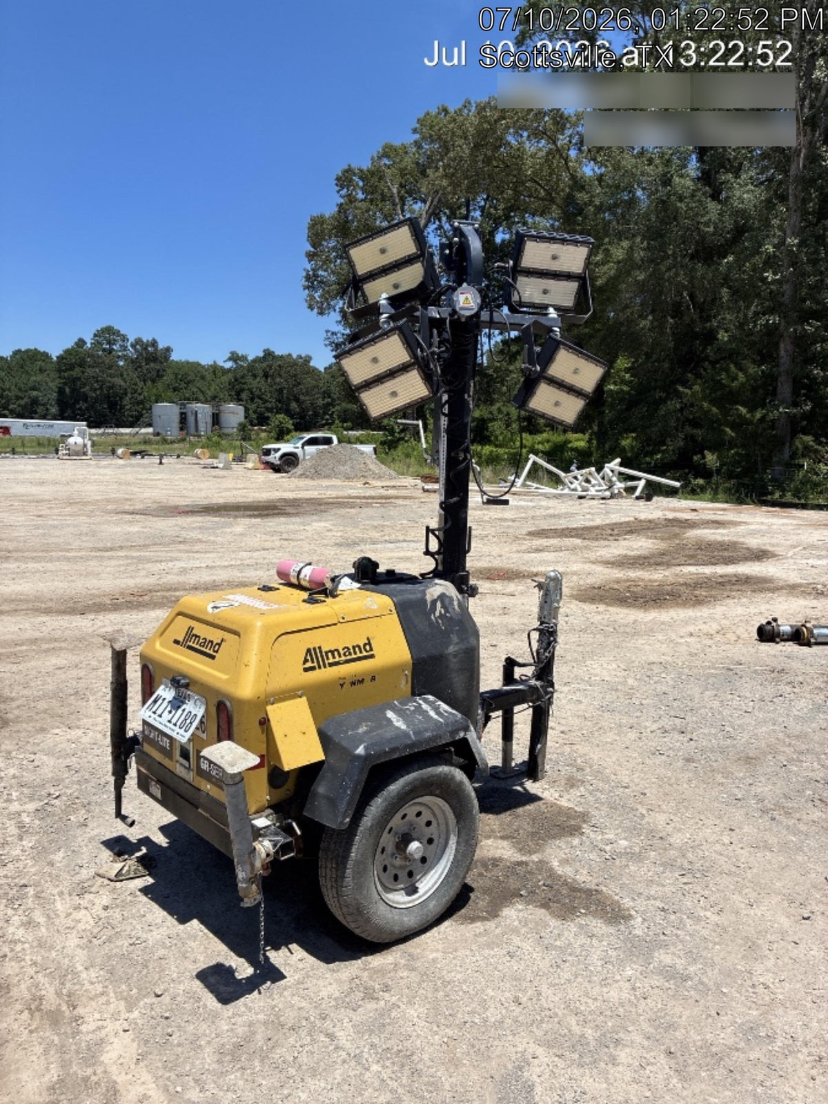 2022 Allmand NLV3GR (4) LED Light Fixture 350W, 23' Vertical Mast, 3kW Prime, Towable, ES Decals, T3