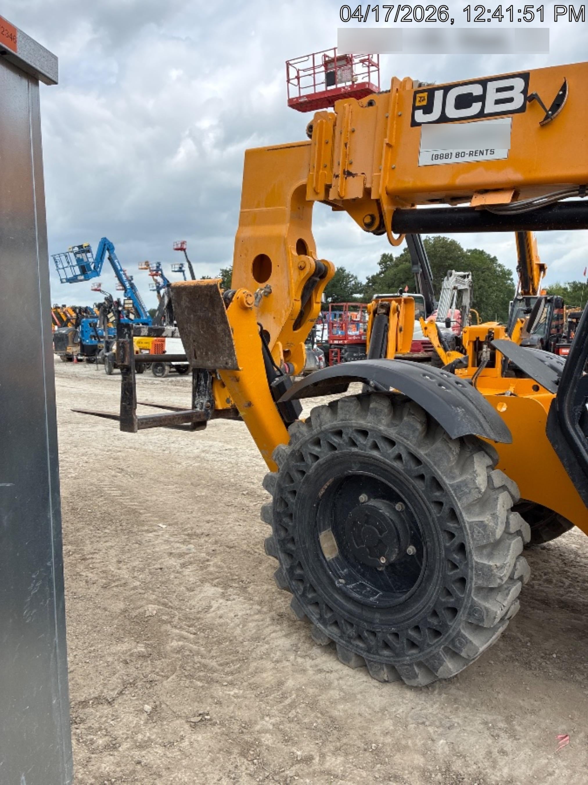 2019 JCB 510-56 Open ROPS, 74 HP, Solid Tires, Worklights, Beacon, Aux Hydraulics, Lifting Eye 66" Carriage/60" Forks