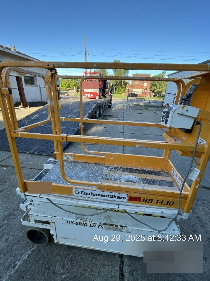 Custom Equipment HB-1430 <ul>
 <li>Hy-Brid Scissor Lift</li>
  <li>Platform capacity up to 670 lbs.</li>
  <li>Working height up to 20 ft</li>
  <li>Weighs under 1,700 lbs.</li>
  <li>Non-marking wheels </li>
</ul>