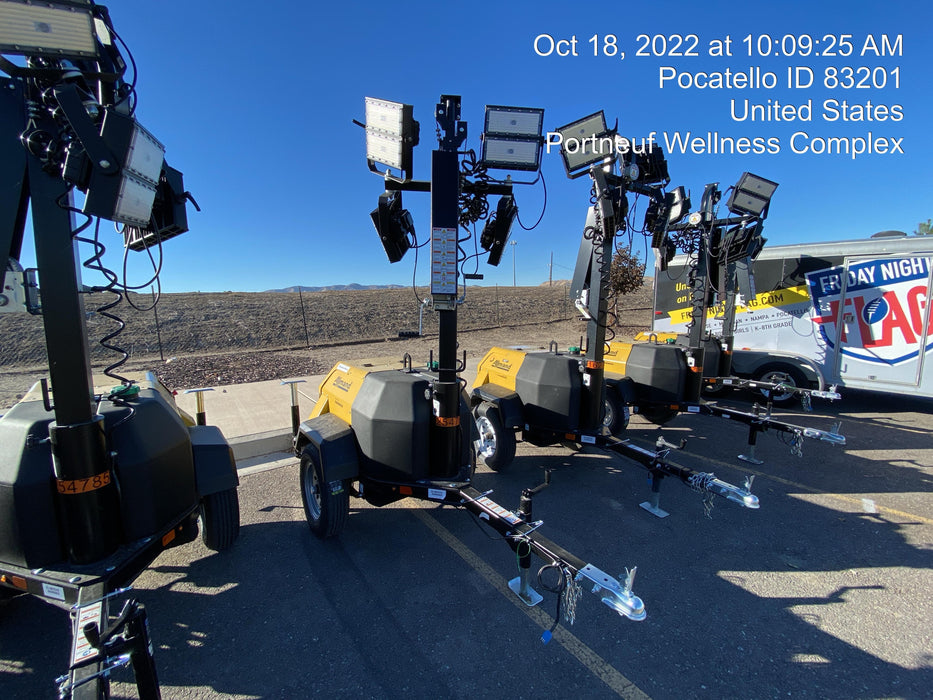 2022 Allmand NLV3GR (4) LED Light Fixture 350W, 23' Vertical Mast, 3kW Prime, Towable, ES Decals, T3