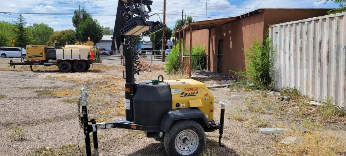 2022 Allmand NLV3GR (4) LED Light Fixture 350W, 23' Vertical Mast, 3kW Prime, Towable, Deep Sea L401, Leveling Jacks, Yanmar T4F 5.8hp