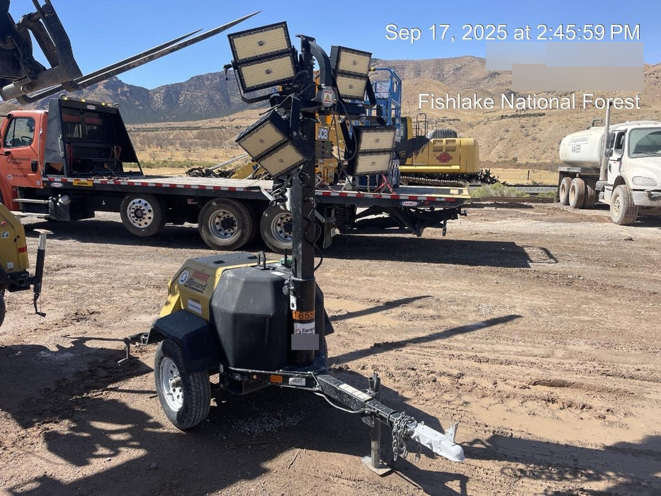 2021 Allmand NLV3GR (4) LED Light Fixture 350W, 23' Vertical Mast, 3kW Prime, Towable, Deep Sea L401, Leveling Jacks, Yanmar T4F 5.8hp