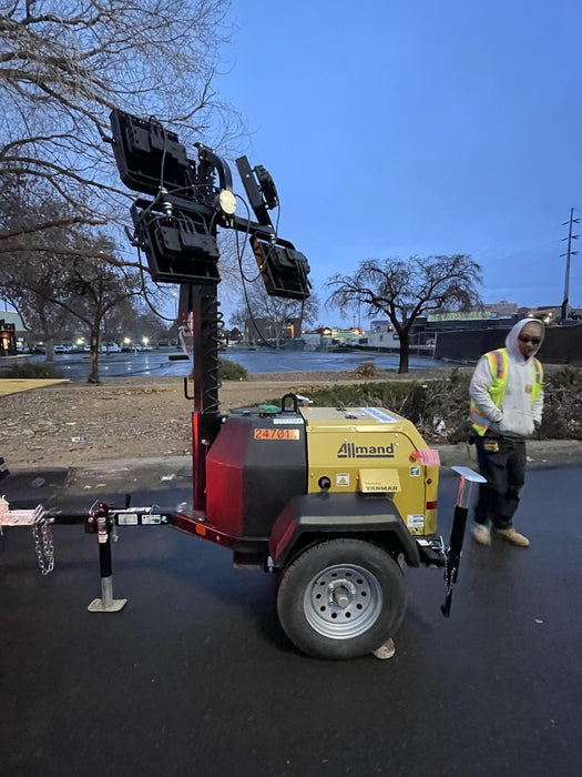 2022 Allmand NLV3GR (4) LED Light Fixture 350W, 23' Vertical Mast, 3kW Prime, Towable, ES Decals, T3