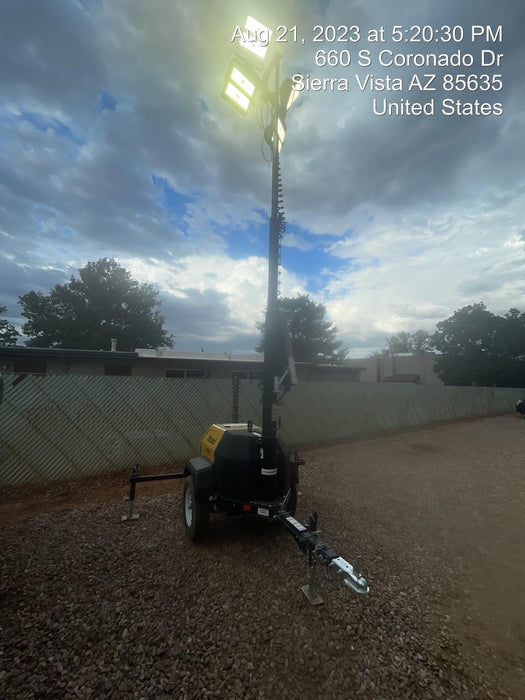 2021 Allmand NLV3GR (4) LED Light Fixture 350W, 23' Vertical Mast, 3kW Prime, Towable, Deep Sea L401, Leveling Jacks, Yanmar T4F 5.8hp