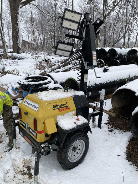 2022 Allmand NLV3GR (4) LED Light Fixture 350W, 23' Vertical Mast, 3kW Prime, Towable, Deep Sea L401, Leveling Jacks, Yanmar T4F 5.8hp