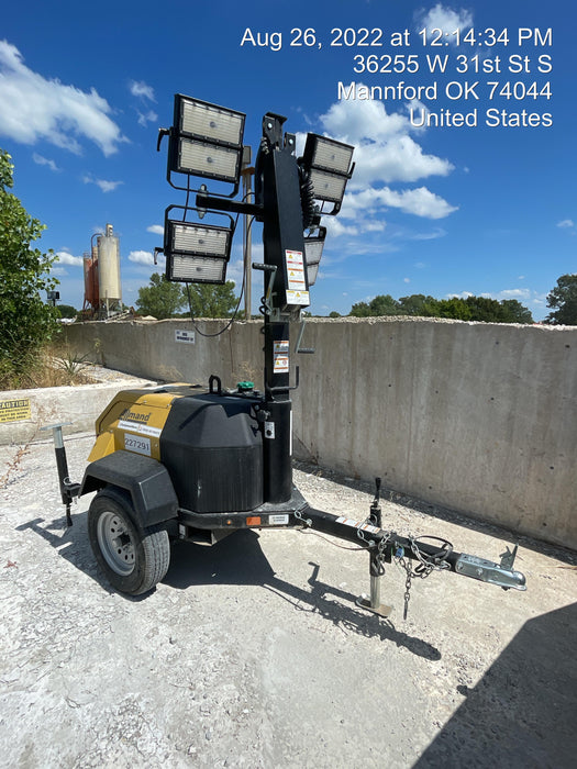 2022 Allmand NLV3GR (4) LED Light Fixture 350W, 23' Vertical Mast, 3kW Prime, Towable, Deep Sea L401, Leveling Jacks, Yanmar T4F 5.8hp