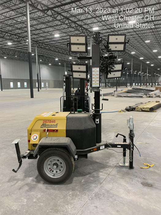 2022 Allmand NLV3GR (4) LED Light Fixture 350W, 23' Vertical Mast, 3kW Prime, Towable, ES Decals, T3