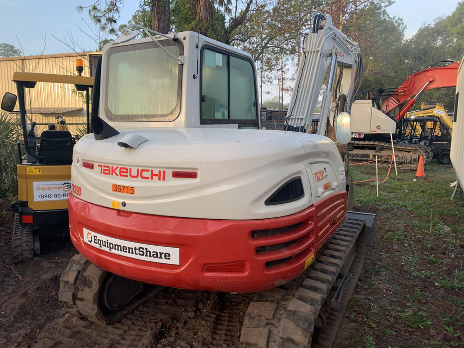 2019 Takeuchi TB290 Cab/Heat/AC Rubber tracks, Dozer blade, Travel alarm, Auxiliary hydraulics Manual QC, Hydraulic thumb, 18", 24", and 36" Buckets