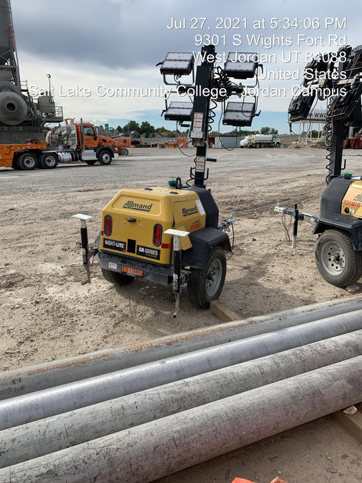 2021 Allmand NLV3GR (4) LED Light Fixture 350W, 23' Vertical Mast, 3kW Prime, Towable, Deep Sea L401, Leveling Jacks, Yanmar T4F 5.8hp