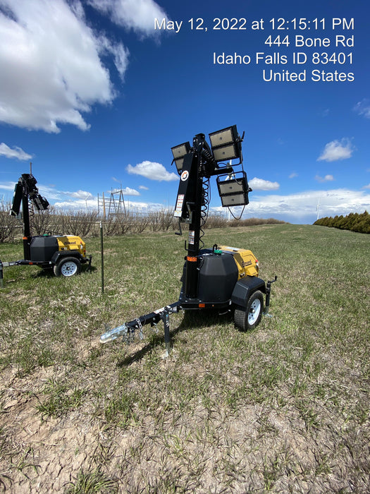 2021 Allmand NLV3GR (4) LED Light Fixture 350W, 23' Vertical Mast, 3kW Prime, Towable, Deep Sea L401, Leveling Jacks, Yanmar T4F 5.8hp